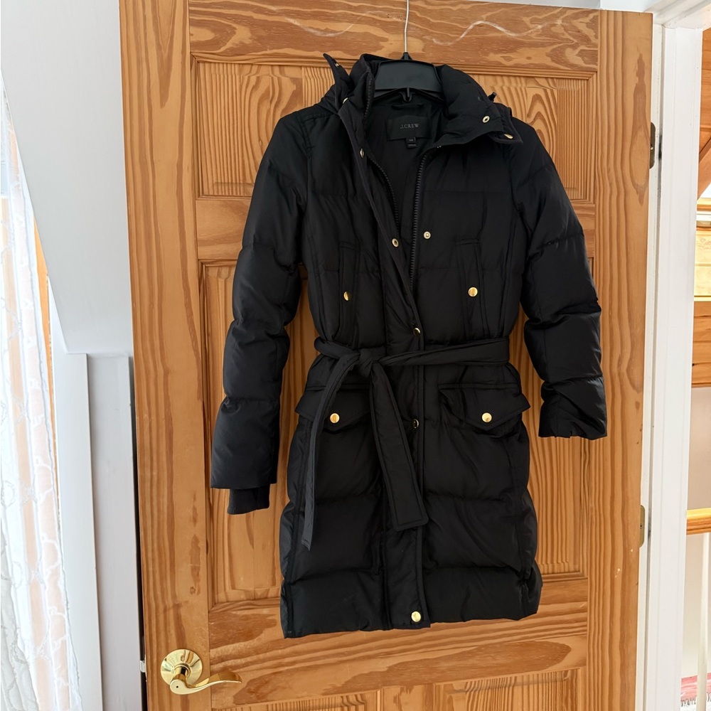 J. Crew Black Puffer Jacket with Gold Accents